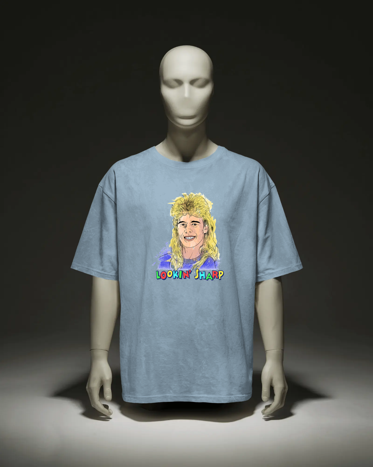 Pat Sharp T-Shirt inspired by Fun House in Light Blue flat mockup