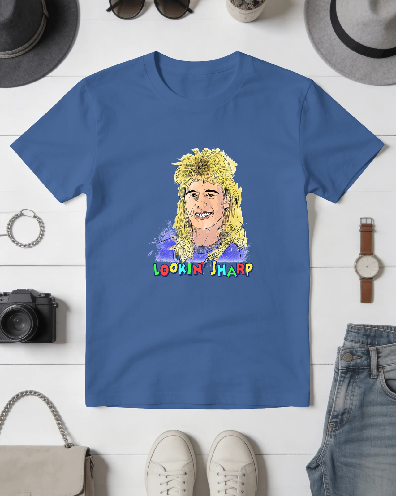 Pat Sharp T-Shirt inspired by Fun House in Royal flat mockup
