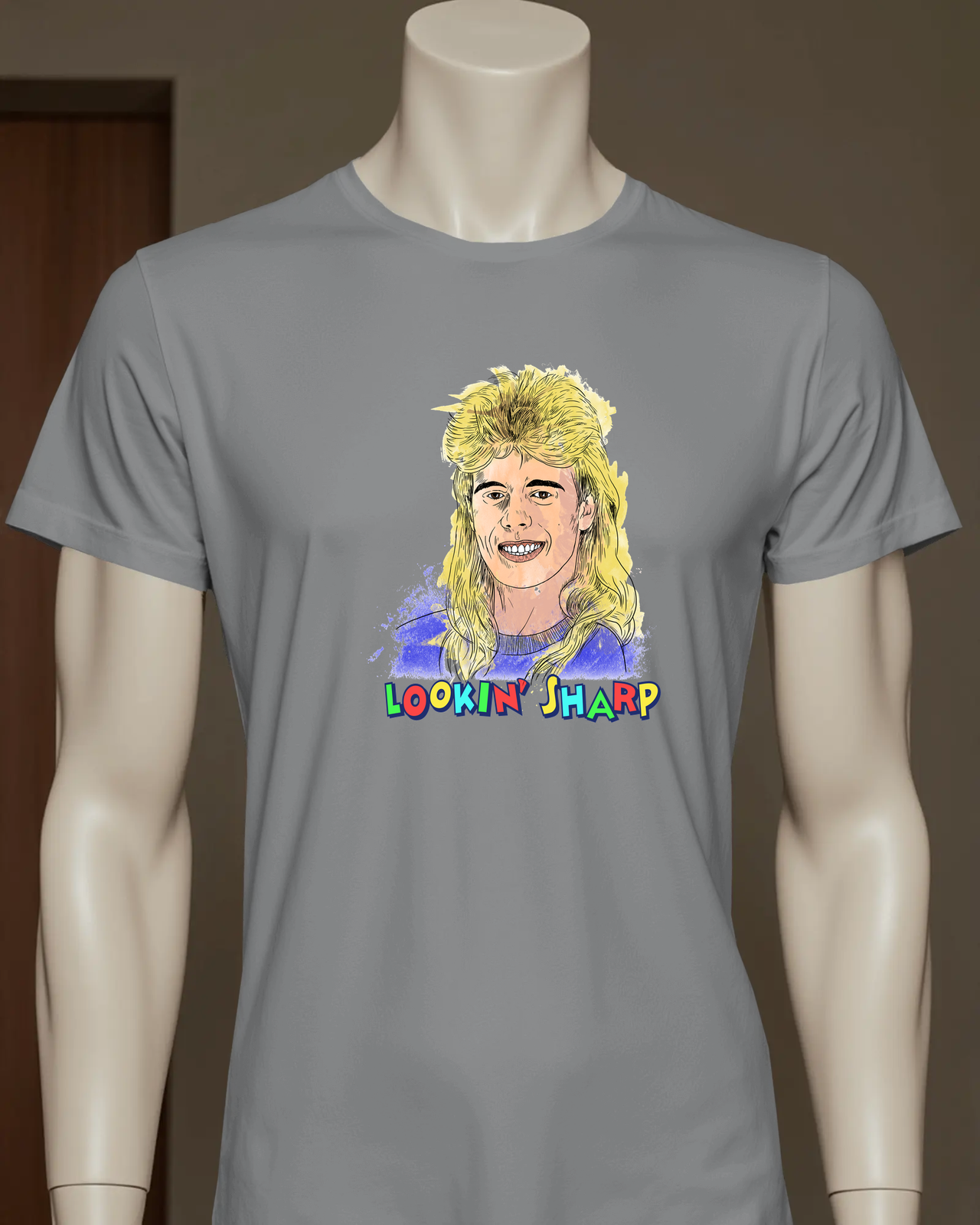 Pat Sharp T-Shirt inspired by Fun House in Sport Grey flat mockup