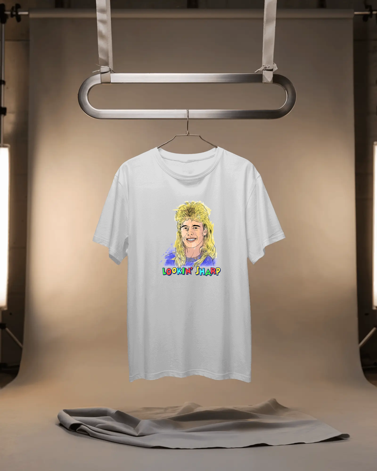 Pat Sharp T-Shirt inspired by Fun House in White flat mockup