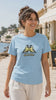 Light Blue Great Tits bird pun T-shirt short Reel filmed on a seaside promenade.
