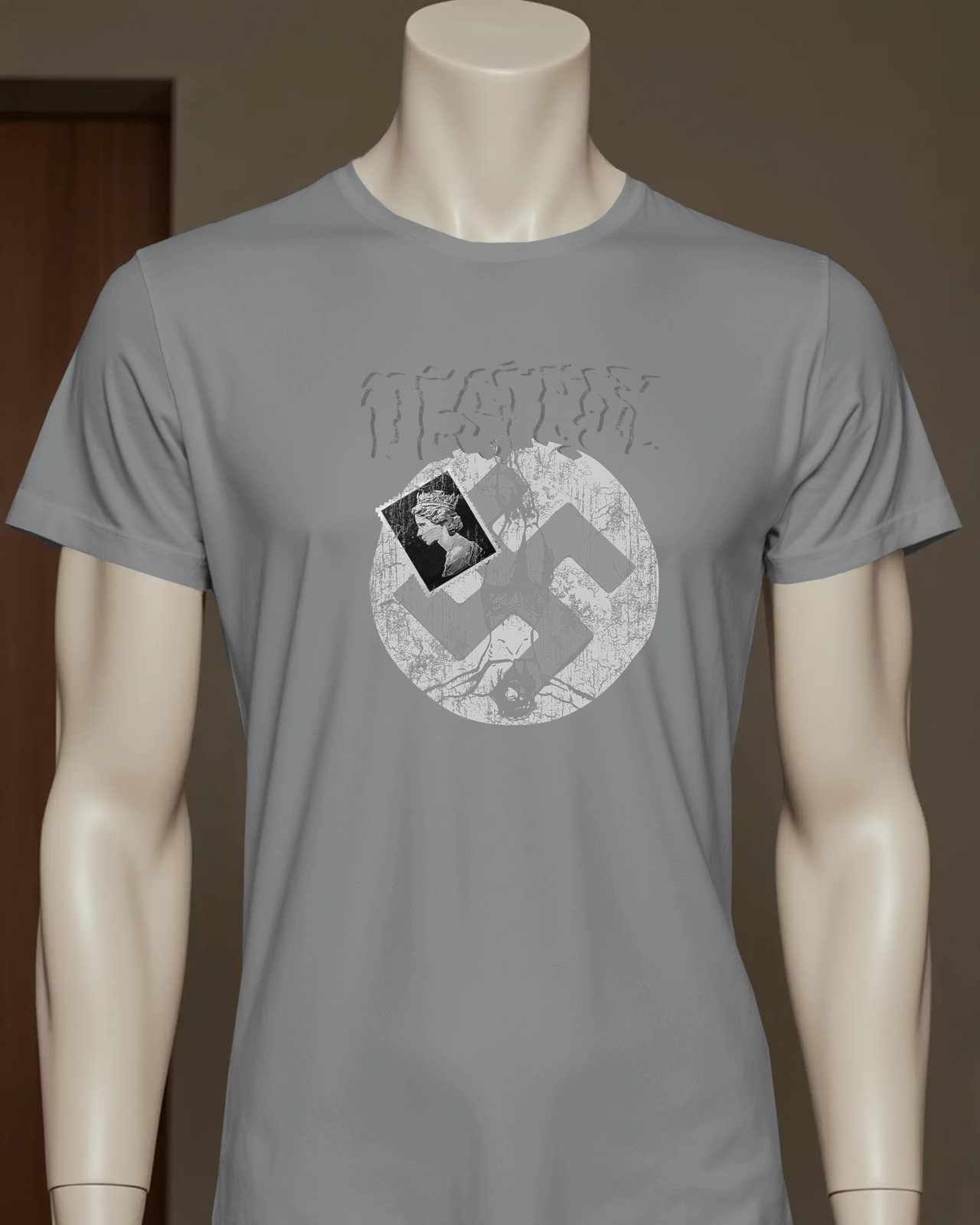 Punk Destroy BnW T-Shirt in Sport Grey, flat mockup image