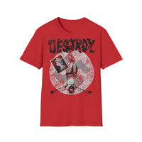 Thumbnail for Punk Destroy BnW T-Shirt in Red, Sex Pistols inspired punk graphic tee flat mockup