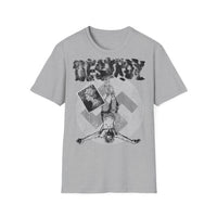 Thumbnail for Punk Destroy BnW T-Shirt in Sport Grey, Sex Pistols inspired punk graphic tee flat mockup