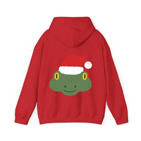 Thumbnail for Santa frog Christmas back print hoodie in Red, back view with the Santa animal illustration.