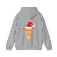 Thumbnail for Santa giraffe Christmas back print hoodie in Sport Grey, back view with the Santa animal illustration.