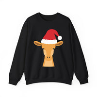 Thumbnail for Santa giraffe Christmas sweatshirt in Black, front view with the Santa animal illustration.