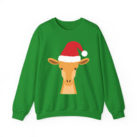 Thumbnail for Santa giraffe Christmas sweatshirt in Irish Green, front view with the Santa animal illustration.