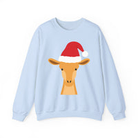Thumbnail for Santa giraffe Christmas sweatshirt in Light Blue, front view with the Santa animal illustration.