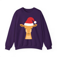 Thumbnail for Santa giraffe Christmas sweatshirt in Purple, front view with the Santa animal illustration.