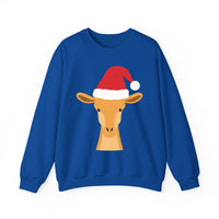 Thumbnail for Santa giraffe Christmas sweatshirt in Royal, front view with the Santa animal illustration.