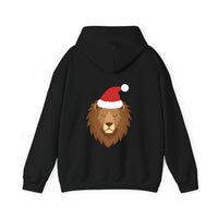Thumbnail for Santa lion Christmas back print hoodie in Black, back view with the Santa animal illustration.