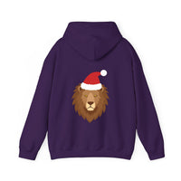 Thumbnail for Santa lion Christmas back print hoodie in Purple, back view with the Santa animal illustration.