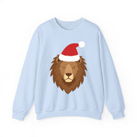 Thumbnail for Santa lion Christmas sweatshirt in Light Blue, front view with the Santa animal illustration.