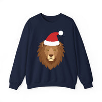 Thumbnail for Santa lion Christmas sweatshirt in Navy, front view with the Santa animal illustration.