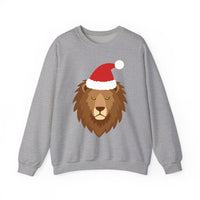 Thumbnail for Santa lion Christmas sweatshirt in Sport Grey, front view with the Santa animal illustration.