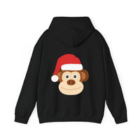 Thumbnail for Santa monkey Christmas back print hoodie in Black, back view with the Santa animal illustration.
