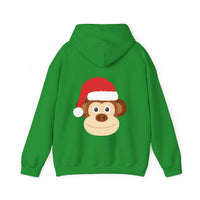 Thumbnail for Santa monkey Christmas back print hoodie in Irish Green, back view with the Santa animal illustration.