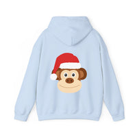 Thumbnail for Santa monkey Christmas back print hoodie in Light Blue, back view with the Santa animal illustration.