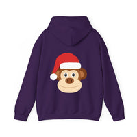 Thumbnail for Santa monkey Christmas back print hoodie in Purple, back view with the Santa animal illustration.