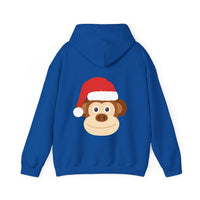 Thumbnail for Santa monkey Christmas back print hoodie in Royal, back view with the Santa animal illustration.