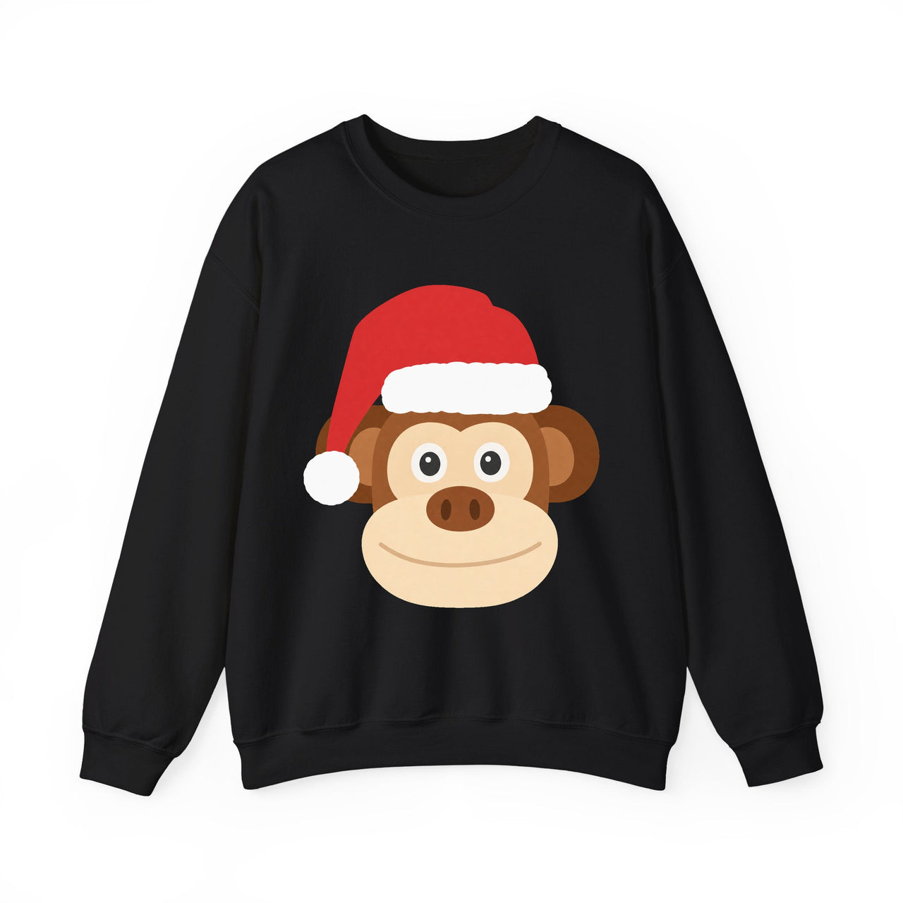 Santa monkey Christmas sweatshirt in Black, front view with the Santa animal illustration.