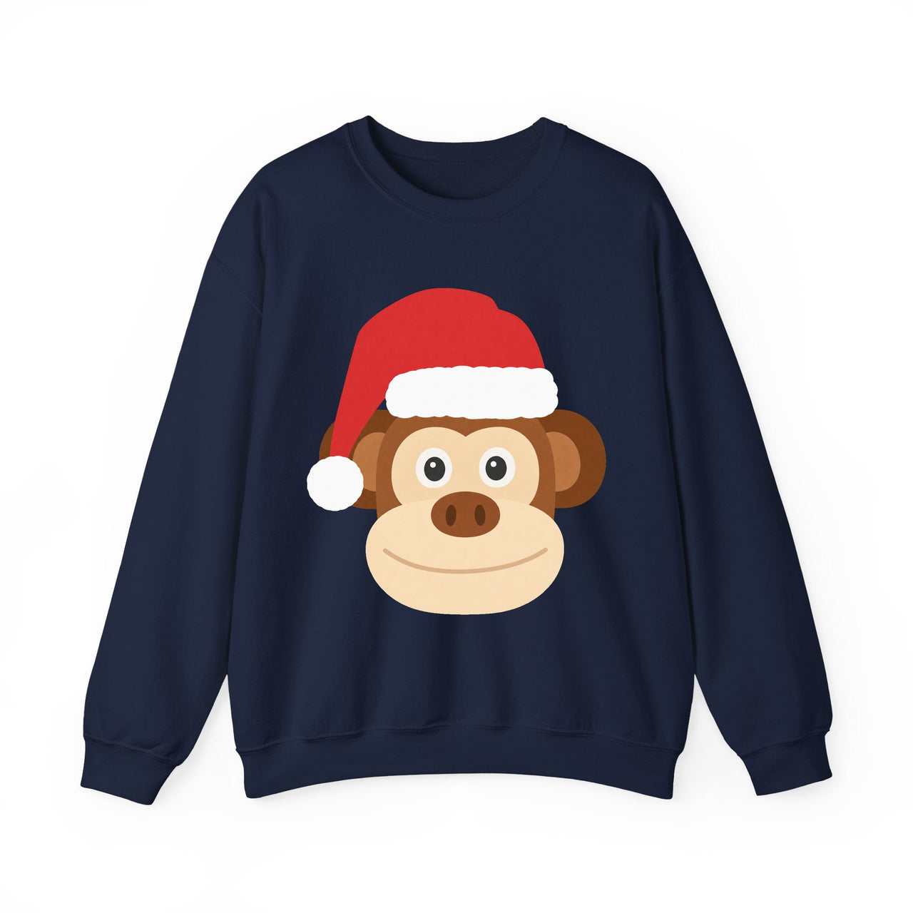Santa monkey Christmas sweatshirt in Navy, front view with the Santa animal illustration.