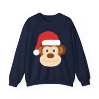 Thumbnail for Santa monkey Christmas sweatshirt in Navy, front view with the Santa animal illustration.