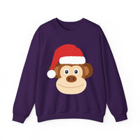 Thumbnail for Santa monkey Christmas sweatshirt in Purple, front view with the Santa animal illustration.