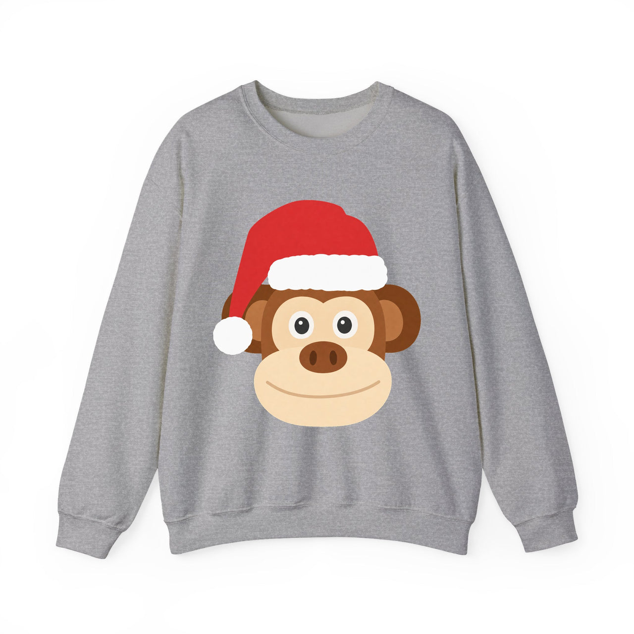 Santa monkey Christmas sweatshirt in Sport Grey, front view with the Santa animal illustration.