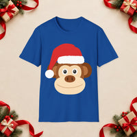 Thumbnail for Santa monkey Christmas unisex t shirt in Royal, front view with the Santa animal illustration on a Christmas flat-lay background.