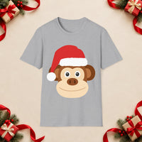 Thumbnail for Santa monkey Christmas unisex t shirt in Sport Grey, front view with the Santa animal illustration on a Christmas flat-lay background.