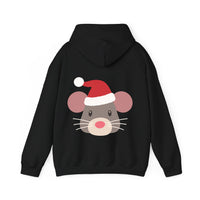 Thumbnail for Santa mouse Christmas back print hoodie in Black, back view with the Santa animal illustration.