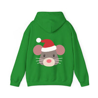 Thumbnail for Santa mouse Christmas back print hoodie in Irish Green, back view with the Santa animal illustration.