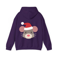 Thumbnail for Santa mouse Christmas back print hoodie in Purple, back view with the Santa animal illustration.