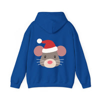 Thumbnail for Santa mouse Christmas back print hoodie in Royal, back view with the Santa animal illustration.