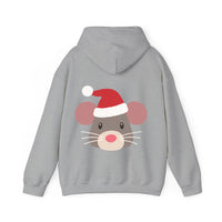 Thumbnail for Santa mouse Christmas back print hoodie in Sport Grey, back view with the Santa animal illustration.