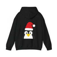 Thumbnail for Santa penguin Christmas back print hoodie in Black, back view with the Santa animal illustration.