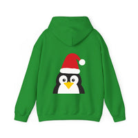 Thumbnail for Santa penguin Christmas back print hoodie in Irish Green, back view with the Santa animal illustration.