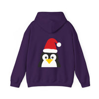 Thumbnail for Santa penguin Christmas back print hoodie in Purple, back view with the Santa animal illustration.