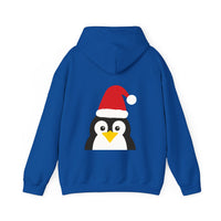 Thumbnail for Santa penguin Christmas back print hoodie in Royal, back view with the Santa animal illustration.