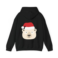 Thumbnail for Santa polar bear Christmas back print hoodie in Black, back view with the Santa animal illustration.