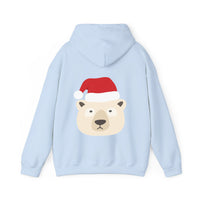 Thumbnail for Santa polar bear Christmas back print hoodie in Light Blue, back view with the Santa animal illustration.