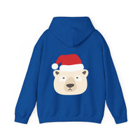Thumbnail for Santa polar bear Christmas back print hoodie in Royal, back view with the Santa animal illustration.