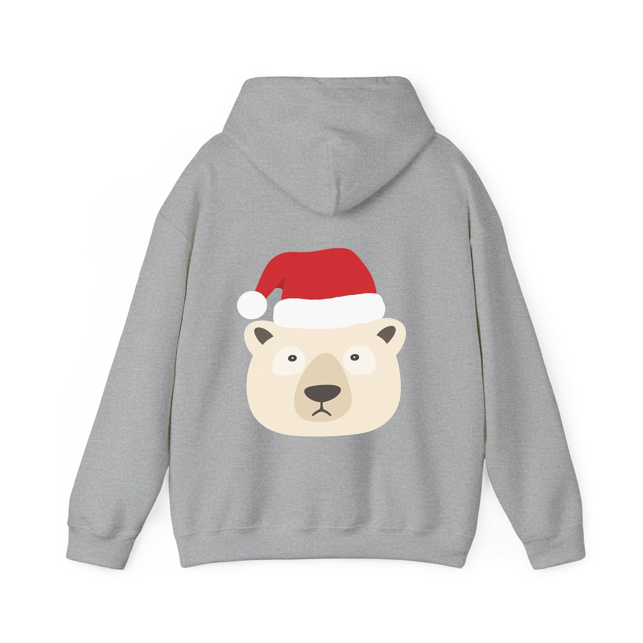 Santa polar bear Christmas back print hoodie in Sport Grey, back view with the Santa animal illustration.