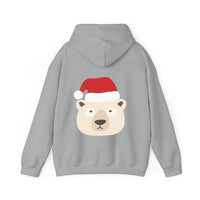 Thumbnail for Santa polar bear Christmas back print hoodie in Sport Grey, back view with the Santa animal illustration.