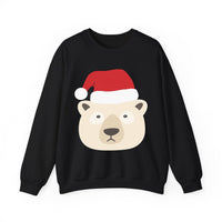 Thumbnail for Santa polar bear Christmas sweatshirt in Black, front view with the Santa animal illustration.