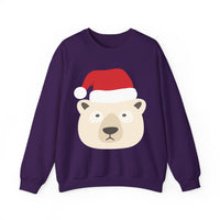 Thumbnail for Santa polar bear Christmas sweatshirt in Purple, front view with the Santa animal illustration.