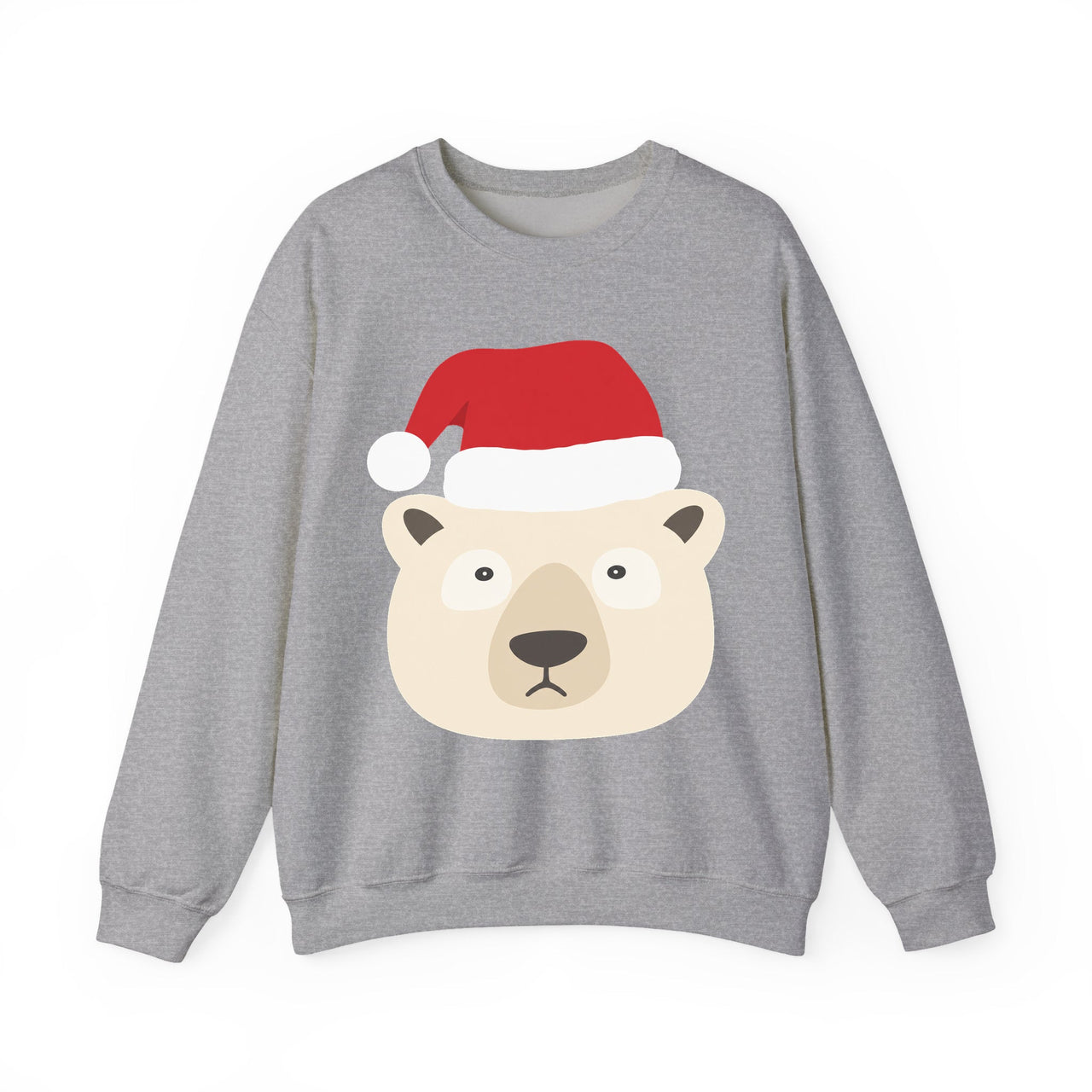 Santa polar bear Christmas sweatshirt in Sport Grey, front view with the Santa animal illustration.