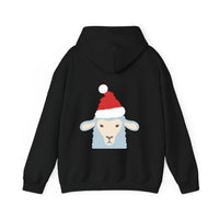 Thumbnail for Santa sheep Christmas back print hoodie in Black, back view with the Santa animal illustration.